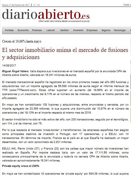 El sector inmobiliario anima el mercado de fusiones y adquisiciones